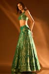 Samyukta Singhania_Green Brocade Banarasi Embroidered Antique Sequin V Neck Lehenga Set _Online_at_Aza_Fashions