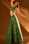 Samyukta Singhania_Green Brocade Banarasi Embroidered Antique Sequin V Neck Lehenga Set _at_Aza_Fashions