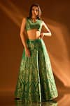 Samyukta Singhania_Green Brocade Banarasi Embroidered Antique Sequin V Neck Lehenga Set _Online