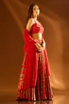 Shop_PAC FASHION CLOTHING_Red Lehenga Dutch Satin Embroidered Cutdana Floral Print Pleated Set _at_Aza_Fashions