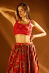 Buy_PAC FASHION CLOTHING_Red Lehenga Dutch Satin Embroidered Cutdana Floral Print Pleated Set _Online_at_Aza_Fashions