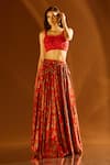 Buy_PAC FASHION CLOTHING_Red Lehenga Dutch Satin Embroidered Cutdana Floral Print Pleated Set _Online