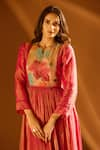 Buy_Samyukta Singhania_Pink Kurta Tissue Embroidered Cutdana Round Floral Yoke Anarkali And Pant Set 