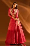 Buy_Samyukta Singhania_Pink Lehenga Tissue Crush Embroidered Zardosi Round Set _at_Aza_Fashions