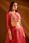 Samyukta Singhania_Pink Lehenga Tissue Crush Embroidered Zardosi Round Set _Online_at_Aza_Fashions