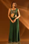 Buy_Samyukta Singhania_Green Lehenga Net Embroidered Cutdana Waistline Pre-draped Saree With Blouse _at_Aza_Fashions