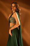 Samyukta Singhania_Green Lehenga Net Embroidered Cutdana Waistline Pre-draped Saree With Blouse _at_Aza_Fashions