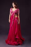 Buy_Archana Kochhar_Pink Pre-draped Saree Georgette Embroidery Floral Lehenga With Blouse _at_Aza_Fashions