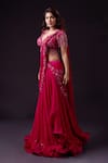 Shop_Archana Kochhar_Pink Pre-draped Saree Georgette Embroidery Floral Lehenga With Blouse _at_Aza_Fashions