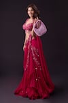 Buy_Archana Kochhar_Pink Pre-draped Saree Georgette Embroidery Floral Lehenga With Blouse _Online_at_Aza_Fashions