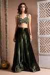 Buy_Ahi Clothing_Green Velvet Embroidered Mirror Sweetheart Zardozi Floral Bustier With Palazzo _at_Aza_Fashions