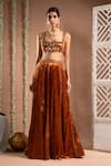 Ahi Clothing_Orange Velvet Embroidered Mirror Square Zari Slit Lehenga With Blouse _Online_at_Aza_Fashions