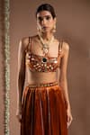 Ahi Clothing_Orange Velvet Embroidered Mirror Square Zari Slit Lehenga With Blouse _at_Aza_Fashions