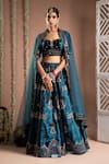 Ahi Clothing_Blue Velvet Embroidered Mirror Leaf Zardozi Lehenga Set _Online_at_Aza_Fashions