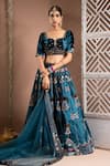 Buy_Ahi Clothing_Blue Velvet Embroidered Mirror Leaf Zardozi Lehenga Set _Online_at_Aza_Fashions