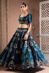 Shop_Ahi Clothing_Blue Velvet Embroidered Mirror Leaf Zardozi Lehenga Set _Online_at_Aza_Fashions