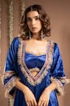 Ahi Clothing_Blue Velvet Embroidered Mirror Anarkali Plunge V Paisley Handwork Palazzo Set _at_Aza_Fashions