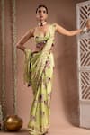 Buy_Ahi Clothing_Green Heavy Crepe Elephant Digital Print Pre-draped Saree With Bustier _at_Aza_Fashions