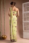 Shop_Ahi Clothing_Green Heavy Crepe Elephant Digital Print Pre-draped Saree With Bustier _at_Aza_Fashions