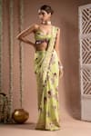 Ahi Clothing_Green Heavy Crepe Elephant Digital Print Pre-draped Saree With Bustier _Online_at_Aza_Fashions