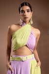 Ahi Clothing_Green Heavy Crepe Embellished Mirror Handwork Two Tone Lehenga With Bustier _at_Aza_Fashions