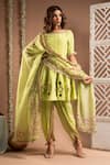 Buy_Ahi Clothing_Green Heavy Crepe Embroidered Zari Handwork Short Anarkali Tulip Salwar Set _at_Aza_Fashions