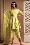 Ahi Clothing_Green Heavy Crepe Embroidered Zari Handwork Short Anarkali Tulip Salwar Set _Online_at_Aza_Fashions