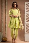 Shop_Ahi Clothing_Green Heavy Crepe Embroidered Zari Handwork Short Anarkali Tulip Salwar Set _Online_at_Aza_Fashions