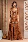 Buy_Ahi Clothing_Brown Heavy Crepe Embroidered Mirror Floral Jaal Print Cut-out Palazzo Set _at_Aza_Fashions