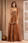 Buy_Ahi Clothing_Brown Heavy Crepe Embroidered Mirror Floral Jaal Print Cut-out Palazzo Set _Online_at_Aza_Fashions