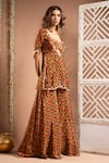 Shop_Ahi Clothing_Brown Heavy Crepe Embroidered Mirror Floral Jaal Print Cut-out Palazzo Set _Online_at_Aza_Fashions