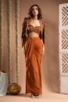 Buy_Ahi Clothing_Brown Heavy Crepe Embroidered Mirror Floral Jaal Print Cropped Draped Skirt Set _at_Aza_Fashions