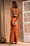 Shop_Ahi Clothing_Brown Heavy Crepe Embroidered Mirror Floral Jaal Print Cropped Draped Skirt Set _at_Aza_Fashions