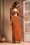 Buy_Ahi Clothing_Brown Heavy Crepe Embroidered Mirror Floral Jaal Print Cropped Draped Skirt Set _Online_at_Aza_Fashions