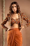 Shop_Ahi Clothing_Brown Heavy Crepe Embroidered Mirror Floral Jaal Print Cropped Draped Skirt Set _Online_at_Aza_Fashions