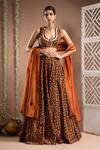 Buy_Ahi Clothing_Brown Heavy Crepe Embroidered Mirror Scoop Floral Jaal Print Lehenga Set _at_Aza_Fashions