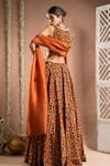 Shop_Ahi Clothing_Brown Heavy Crepe Embroidered Mirror Scoop Floral Jaal Print Lehenga Set _at_Aza_Fashions