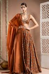 Ahi Clothing_Brown Heavy Crepe Embroidered Mirror Scoop Floral Jaal Print Lehenga Set _Online_at_Aza_Fashions