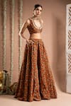 Buy_Ahi Clothing_Brown Heavy Crepe Embroidered Mirror Scoop Floral Jaal Print Lehenga Set _Online_at_Aza_Fashions