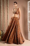 Shop_Ahi Clothing_Brown Heavy Crepe Embroidered Mirror Scoop Floral Jaal Print Lehenga Set _Online_at_Aza_Fashions