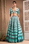 Buy_Ahi Clothing_Blue Heavy Crepe Embroidered Mirror Floral Jharokha Print Lehenga With Bustier _at_Aza_Fashions