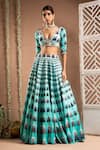 Ahi Clothing_Blue Heavy Crepe Embroidered Mirror Floral Jharokha Print Lehenga With Bustier _Online_at_Aza_Fashions