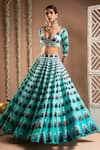 Buy_Ahi Clothing_Blue Heavy Crepe Embroidered Mirror Floral Jharokha Print Lehenga With Bustier _Online_at_Aza_Fashions