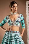 Ahi Clothing_Blue Heavy Crepe Embroidered Mirror Floral Jharokha Print Lehenga With Bustier _at_Aza_Fashions