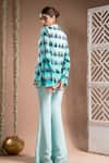 Shop_Ahi Clothing_Blue Heavy Crepe Embroidered Mirror Floral Jharokha Print Coat With Flared Pant _at_Aza_Fashions