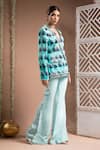 Shop_Ahi Clothing_Blue Heavy Crepe Embroidered Mirror Floral Jharokha Print Coat With Flared Pant _Online_at_Aza_Fashions