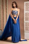 Buy_Ahi Clothing_Blue Heavy Crepe Embroidered Mirror Zardozi Embellished Corset Draped Skirt Set _at_Aza_Fashions