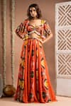 Buy_Ahi Clothing_Orange Heavy Georgette Embellished Kaudi Floral Print Slit Lehenga With Blouse _at_Aza_Fashions