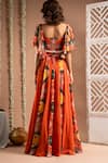 Shop_Ahi Clothing_Orange Heavy Georgette Embellished Kaudi Floral Print Slit Lehenga With Blouse _at_Aza_Fashions