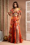 Ahi Clothing_Orange Heavy Georgette Embellished Kaudi Floral Print Slit Lehenga With Blouse _Online_at_Aza_Fashions